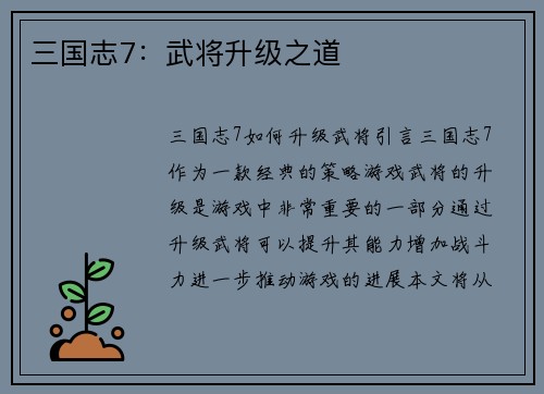 三国志7：武将升级之道
